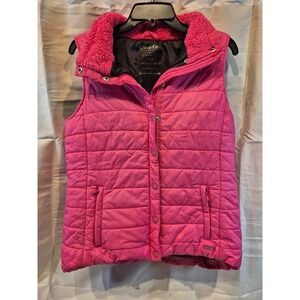Calvin Klein Performance Puffer Vest Pink Sherpa Collar Zip Snap Women Medium